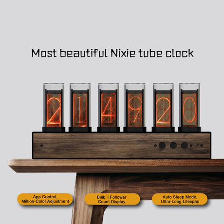 RGB Nixie Tube Clock, Solid-Wood Minimalist Modern Clock, Creative Desk Clock - cubertime
