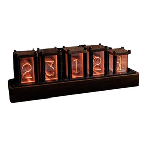 RGB Nixie Tube Style Clock with Wood Case, Full Color LED Desk Clock, Retro Digital Time Display, Gaming Setup Ambient Light, Esports Desktop Decor (US Plug/EU Plug) - cubertime