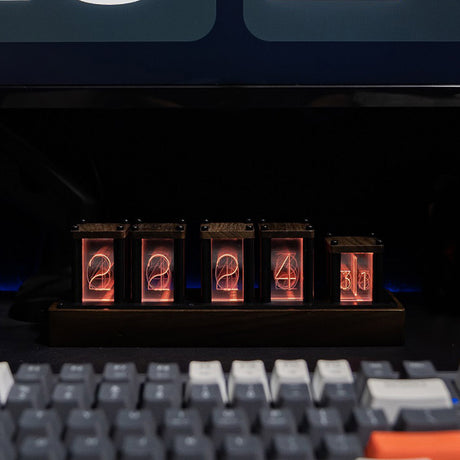 RGB Nixie Tube Style Clock with Wood Case, Full Color LED Desk Clock, Retro Digital Time Display, Gaming Setup Ambient Light, Esports Desktop Decor (US Plug/EU Plug) - cubertime