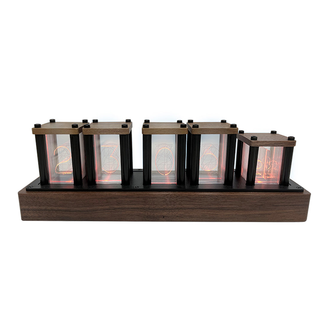 RGB Nixie Tube Style Clock with Wood Case, Full Color LED Desk Clock, Retro Digital Time Display, Gaming Setup Ambient Light, Esports Desktop Decor (US Plug/EU Plug) - cubertime