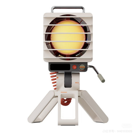 Retro Spotlight Desk Fan, 100-Level Stepless Rate Control, RGB Ambient Light, LED Dot Display, 5000mAh Rechargeable Battery, Type-C Charging, Adjustable Tripod Stand and Magnetic Grill Cover - cubertime