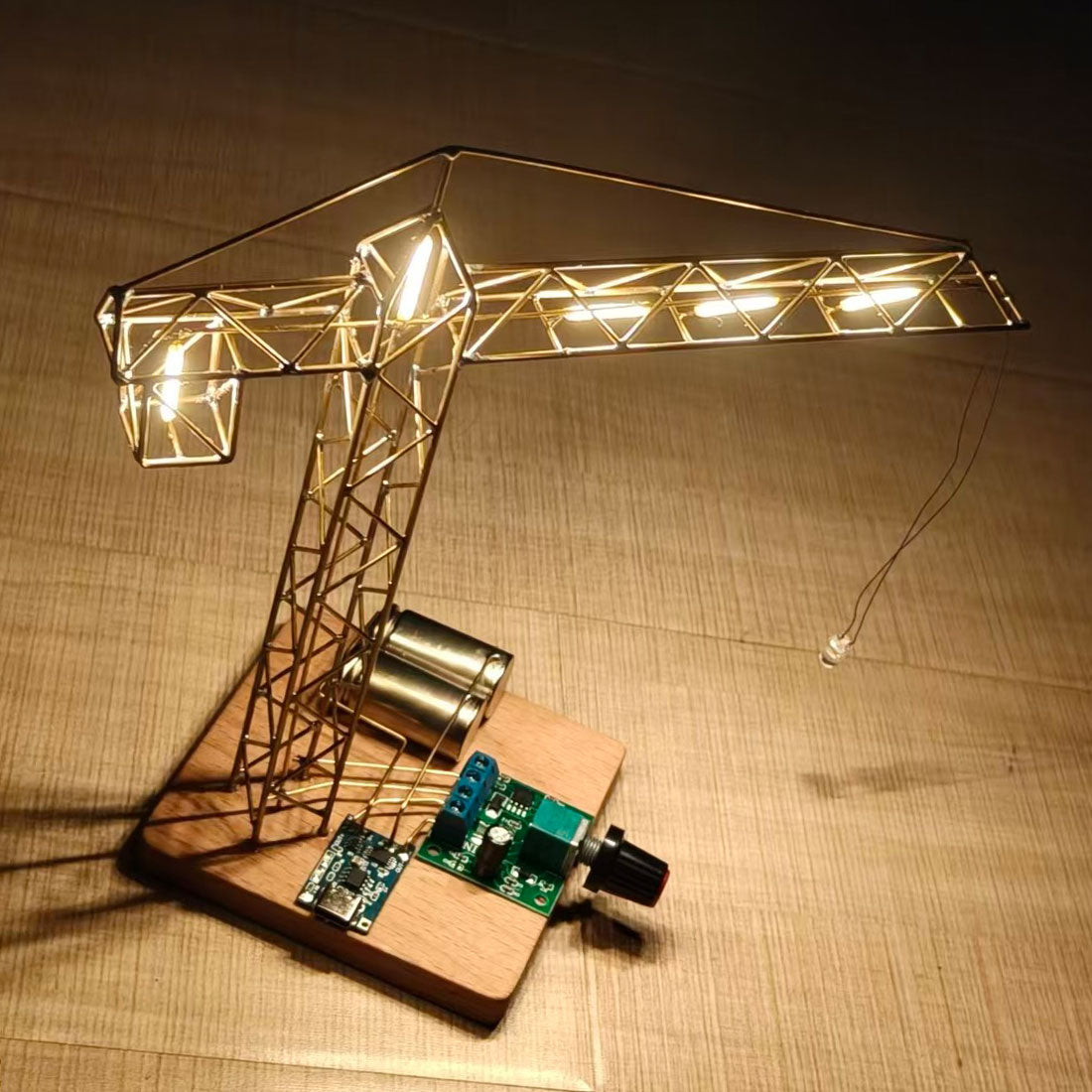 STEM DIY Metal Wire Sculpture Tower Crane Night Light Kit – No-Bend, No-Solder Circuit Building, LED Lamp Shade Included - cubertime