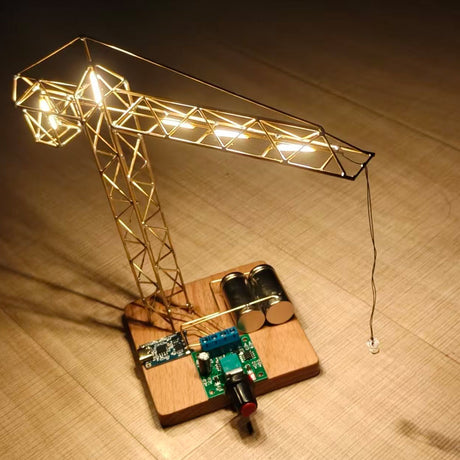 STEM DIY Metal Wire Sculpture Tower Crane Night Light Kit – No-Bend, No-Solder Circuit Building, LED Lamp Shade Included - cubertime