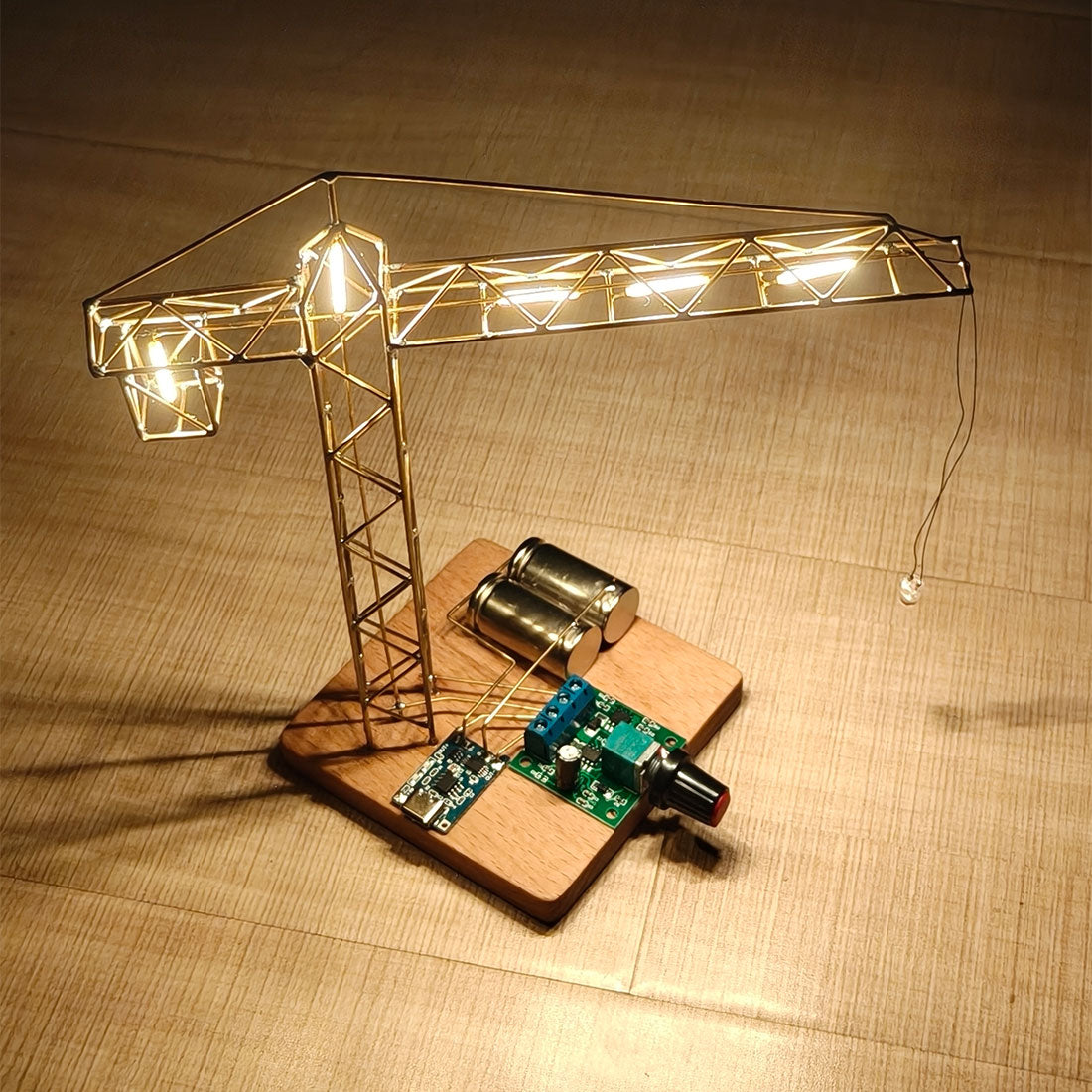 STEM DIY Metal Wire Sculpture Tower Crane Night Light Kit – No-Bend, No-Solder Circuit Building, LED Lamp Shade Included - cubertime