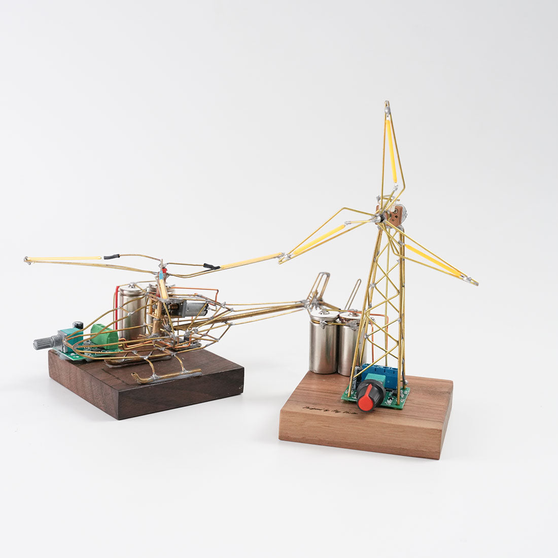 STEM Metal Wire Helicopter DIY Sculpture Kit with LED Light Strip, Rechargeable Rotating Night Lamp, Iron Art Craft Assembly Set - cubertime