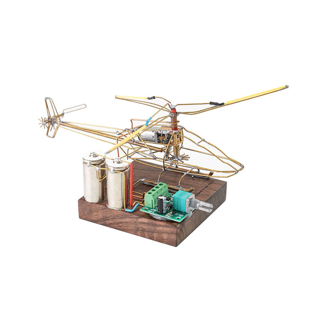 STEM Metal Wire Helicopter DIY Sculpture Kit with LED Light Strip, Rechargeable Rotating Night Lamp, Iron Art Craft Assembly Set - cubertime