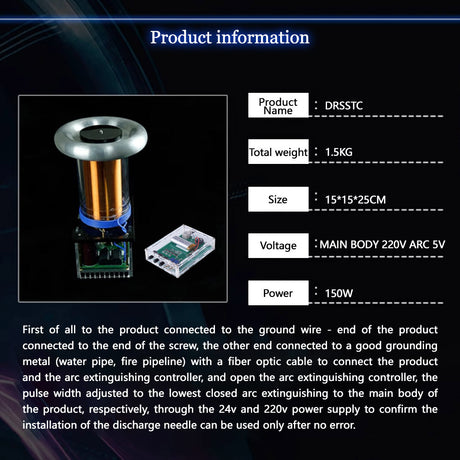 Solid State Tesla Coil Artificial Lightning Arc Plasma Music Loudspeaker with US-Plug - cubertime