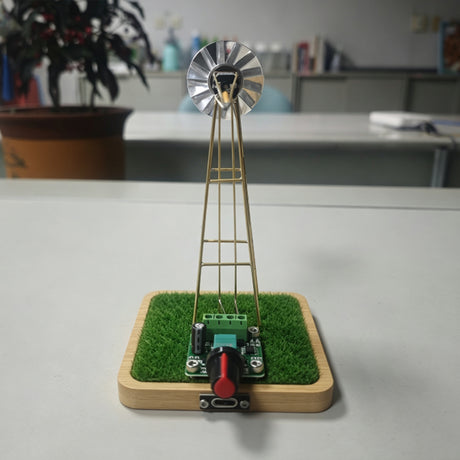 Vintage Industrial Style American Windmill Welding Lamp Metal Wire DIY Sculpture Kit with Stainless Steel Fan (Grass Base Version) - cubertime