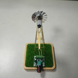 Vintage Industrial Style American Windmill Welding Lamp Metal Wire DIY Sculpture Kit with Stainless Steel Fan (Grass Base Version) - cubertime