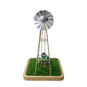 Vintage Industrial Style American Windmill Welding Lamp Metal Wire DIY Sculpture Kit with Stainless Steel Fan (Grass Base Version) - cubertime