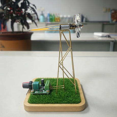 Vintage Industrial Style American Windmill Welding Lamp Metal Wire DIY Sculpture Kit with Stainless Steel Fan (Grass Base Version) - cubertime