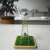 Vintage Industrial Style American Windmill Welding Lamp Metal Wire DIY Sculpture Kit with Stainless Steel Fan (Grass Base Version) - cubertime