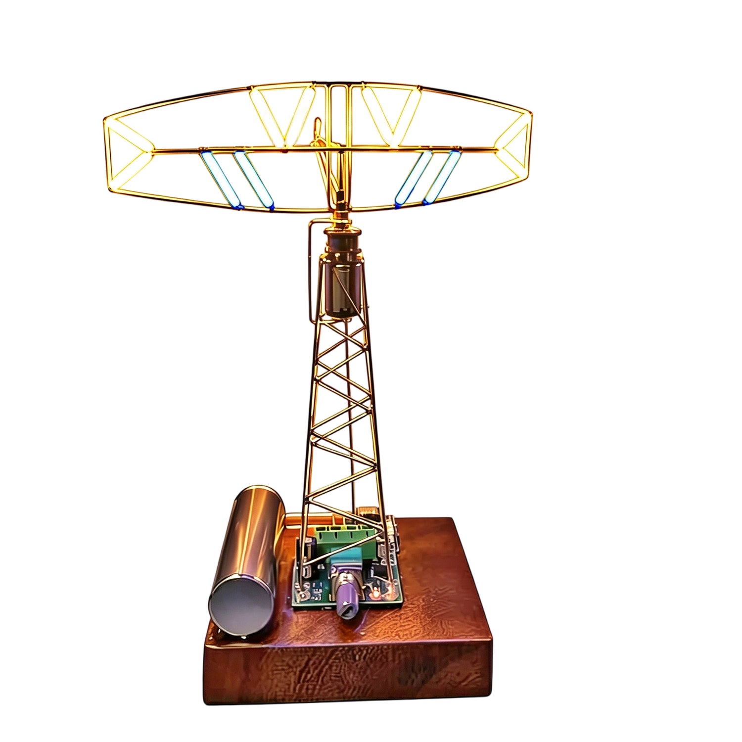Vintage Industrial Style Metal Wire Radar Lamp DIY Sculpture Kit, Rotatable Scanning Dynamic Light Effect - cubertime