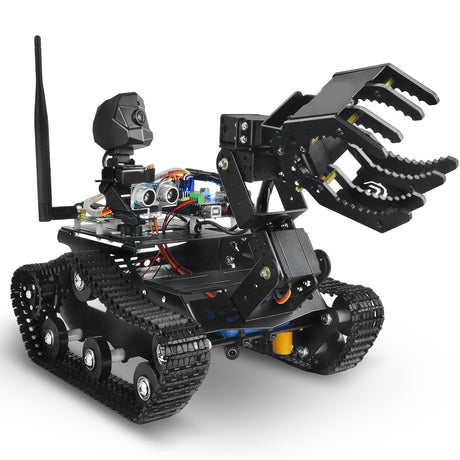 WiFi Video Tracked Robotic Car with Arduino-MEGA2560-Compatible Control Board (A1 Claw Configuration) - CUBERTIME