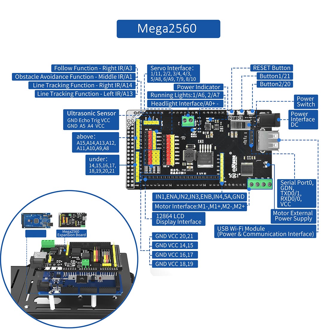 WiFi Video Tracked Robotic Car with Arduino-MEGA2560-Compatible Control Board (A2 Claw Configuration) - cubertime