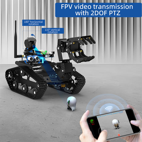 WiFi Video Tracked Robotic Car with Arduino-MEGA2560-Compatible Control Board (A2 Claw Configuration) - cubertime