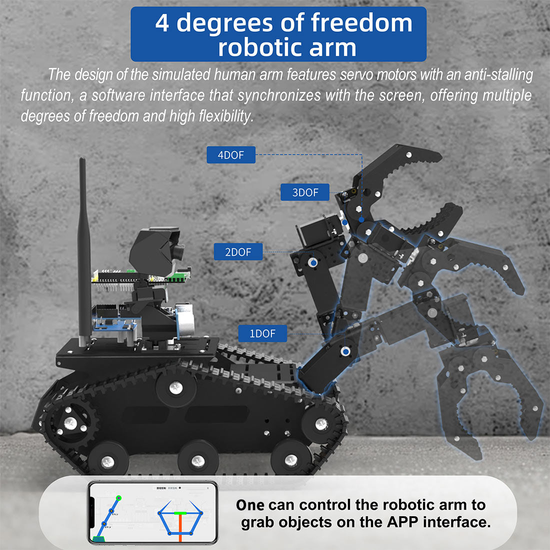 WiFi Video Tracked Robotic Car with Arduino-MEGA2560-Compatible Control Board (A2 Claw Configuration) - cubertime