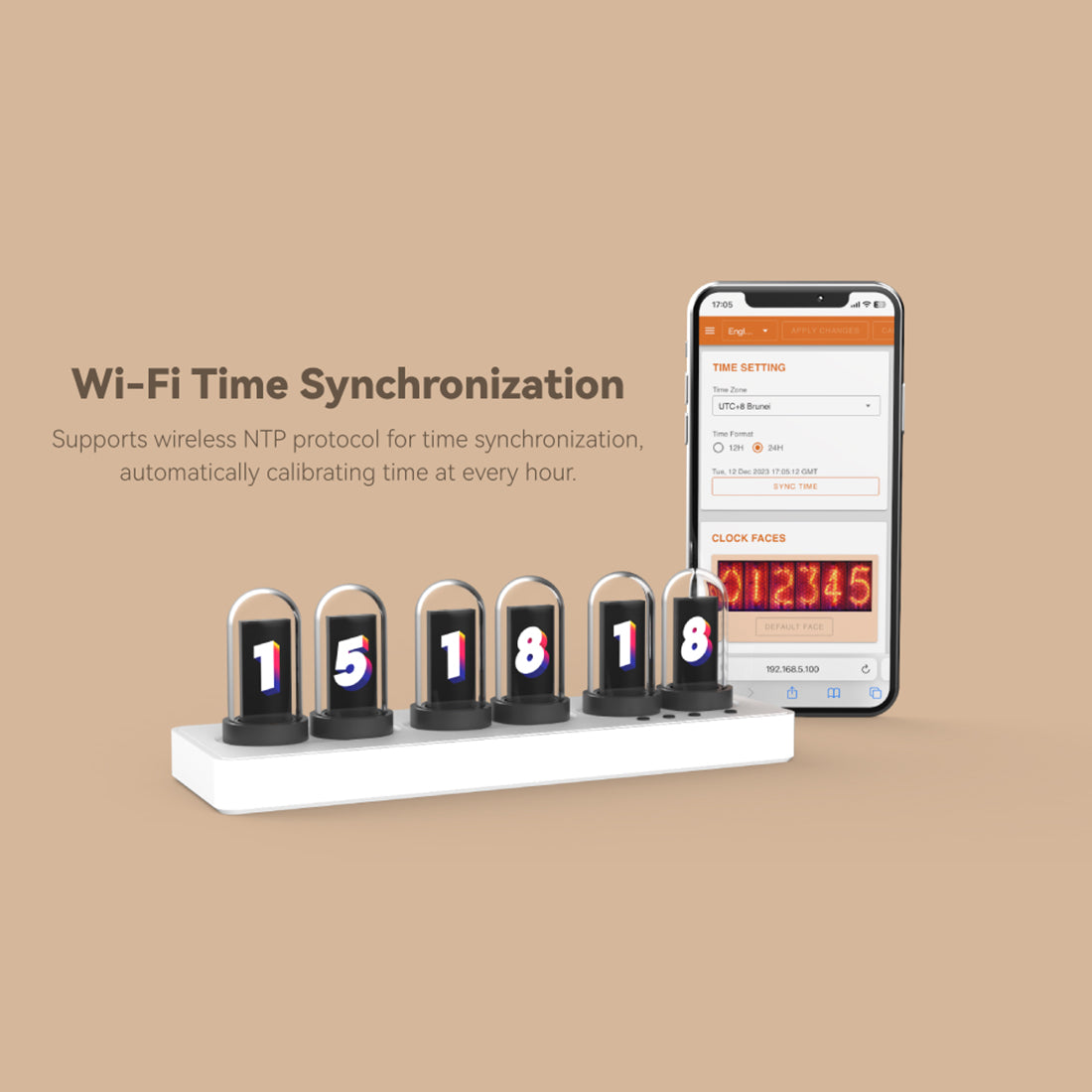 Wireless Connected IPS Mini Color Screen Clock, Nixie Tube Style Desk Alarm Clock, Weather Forecast Display, APP Control, Digital Desktop Clock for Gaming Setup and Office Decor - cubertime