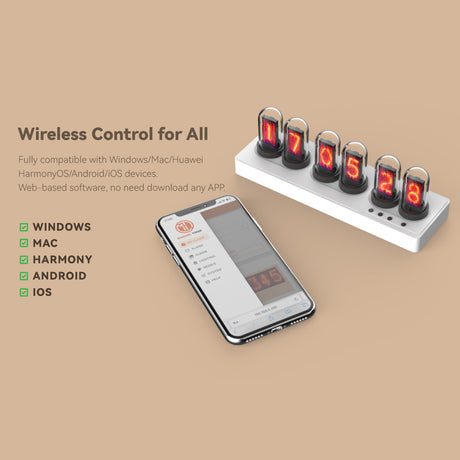 Wireless Connected IPS Mini Color Screen Clock, Nixie Tube Style Desk Alarm Clock, Weather Forecast Display, APP Control, Digital Desktop Clock for Gaming Setup and Office Decor - cubertime